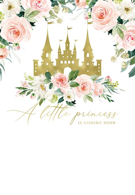 Princess Gold Castle And Roses Baby Shower Invitation Template