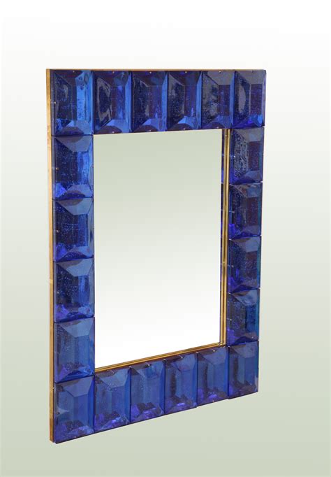 Modern Italian Cobalt Blue Faceted Glass Mirror