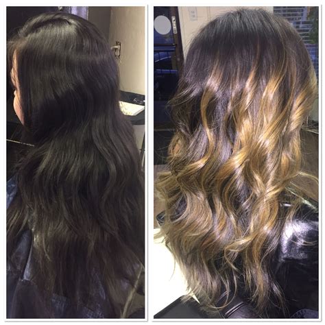 Before And After Balayage Lightening Dark Hair