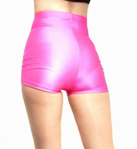 Madame Fantasy Neon Pink High Waisted Shiny Spandex Shorts Hot Pants Size X Small