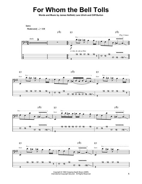 For Whom The Bell Tolls Tab - For Whom The Bell Tolls Sheet Music | Metallica | Bass Guitar Tab