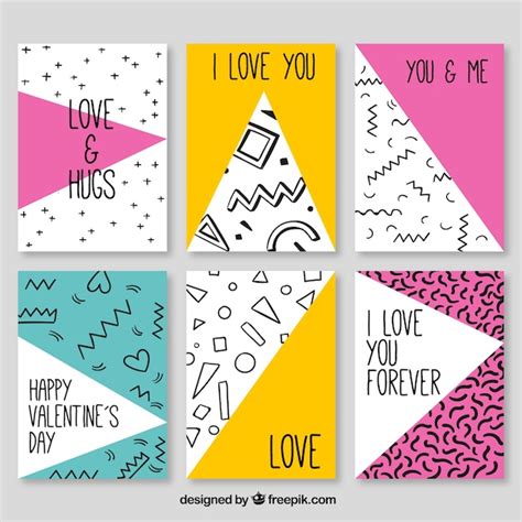 Collection Of Valentine Cards With Geometric Shapes Vector Free Download