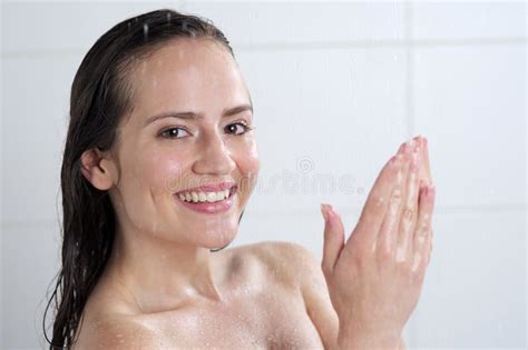 A Woman Standing At The Shower Stock Image Image Of Hygiene Bathroom 74165805