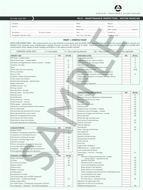 Hgv Weekly Inspection Sheets Fill Online Printable Fillable
