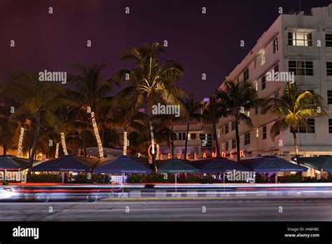 Hotel Clevelander At Night Ocean Drive Miami South Beach Art Deco District Florida USA