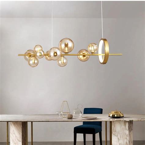 nordic minimalism straight black gold metal g9 led pendant lights glass bubbles hang lighting