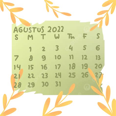 Gambar Kalender Agustus 2022 Kalender 2022 Bulan Kalender Png