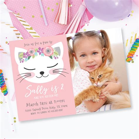 Cat Birthday Party Photo Invitation Kitten Invite Are You Kitten Me