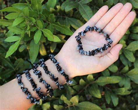 Snowflake Obsidian Chip Bracelet Obsidian Crystal Bracelets Snowflake