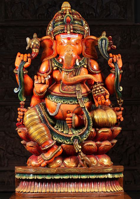 Sold Large Wood Ganesh Statue Eating Laddus 48 122w2a Hindu Gods
