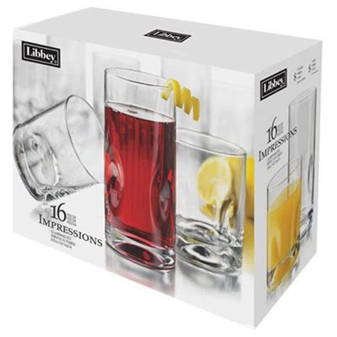 Libbey Crisa 1786426 16 Piece Impressions Clear Glasses Tumbler Beverage Set