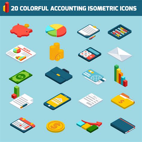 Accounting Icons Set Isometric 442664 Vector Art At Vecteezy