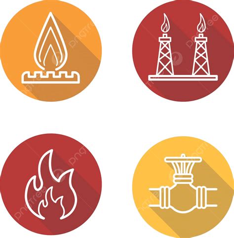 Set Of Linear Flat Icons With Long Shadows For Gas Production Vector