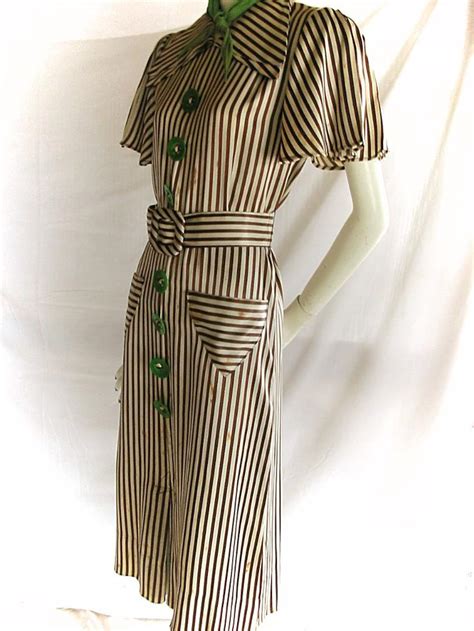 Vintage 1930s Dress Brown And Green Rayon Satin Mid 30s Large Etsy