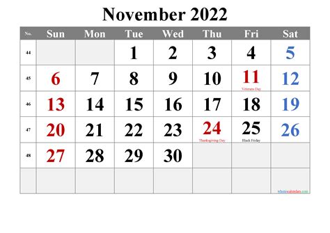 Printable November 2022 Calendar Printable Word Searches