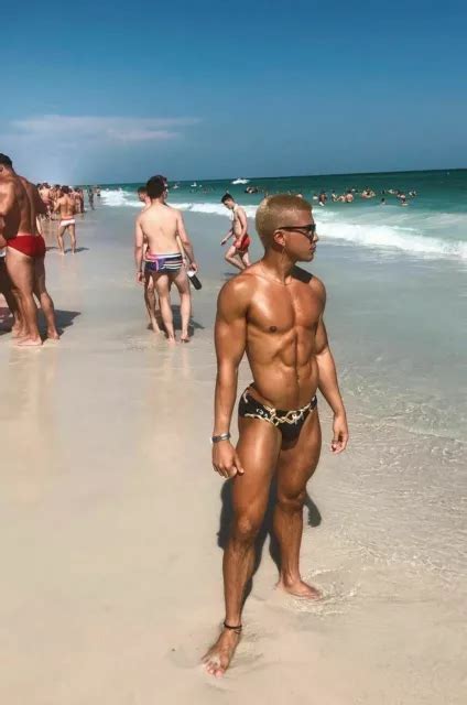 Shirtless Male Muscular Athletic Swimmer Tanned Beach Hunk Speedo Photo