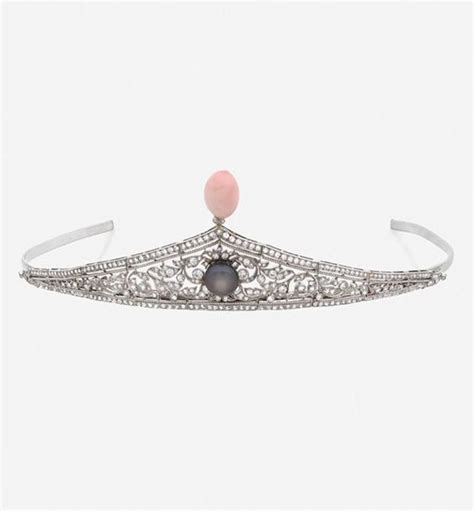 A Delicate Diamond Tiara Of Small Floral Scrolls With An Internal Grey