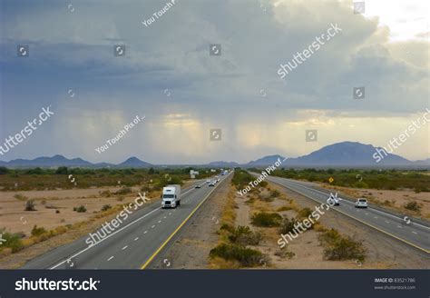 Dangerous Dust And Rain Storm Above Interstate 10 In Arizona Desert