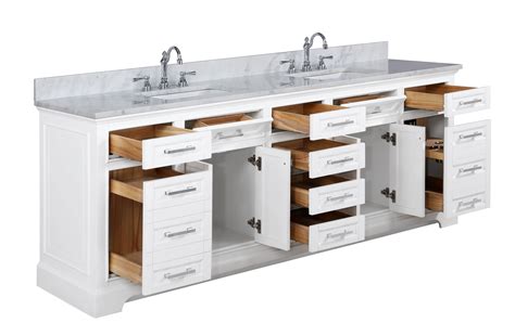 Transitional 84 Double Sink Vanity With 1 Carrara Quartz Countertop