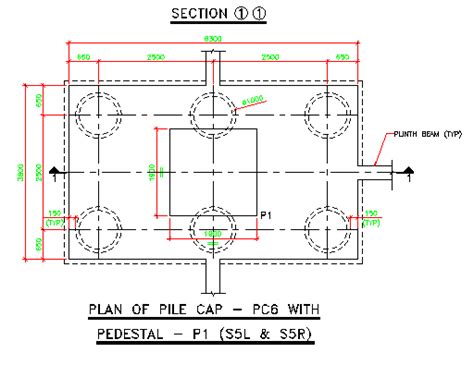 The Plan Of Pile Cap Pc6 With Pedestal Section Details Is Given In This