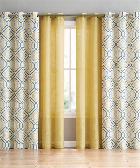 Yellow And White Geometric Curtain Panel Set Of Four Control The Light