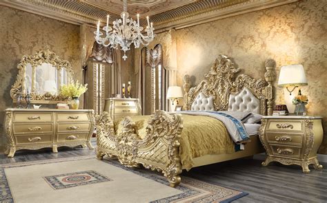 Homey Design Hd 1801 Eastern King Bed Metallic Antique Gold Finish