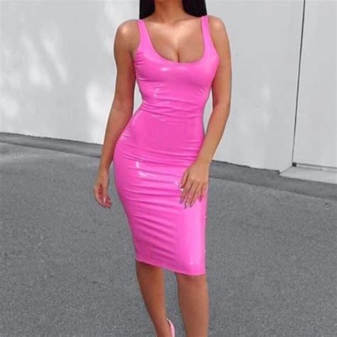 Pink Leather Pu Dress Sexy Party Fitted Bodycon Solid In Dresses From Women S Clothing On