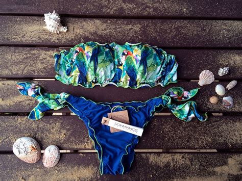 Parrots Bikini Set Bandeau Top Woman Swimwear Handmade Etsy