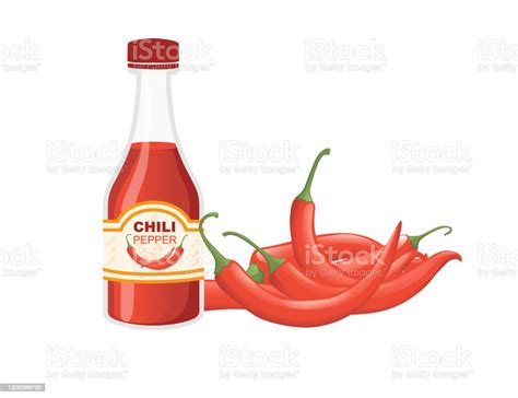 Extreme Hot Chili Pepper Sauce Spicy Ingredient For Food Flat Vector Illustration On White