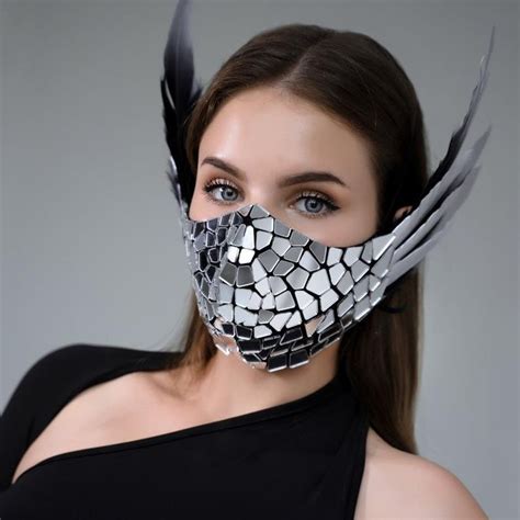 Silver Face Mask With Feathers By Etereshopm112 Etsy