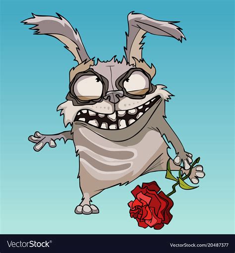 Cartoon Scary Rabbit With Red Flower In Hand Vector Image