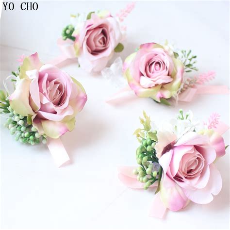 yo cho roses artificial flower silk flower wrist corsage bracelet bridesmaid pink wedding