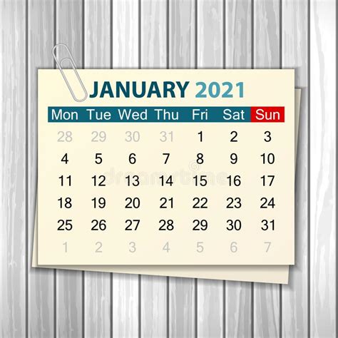 January 2021 Calendar Planner Design Template Week Starts On Sunday