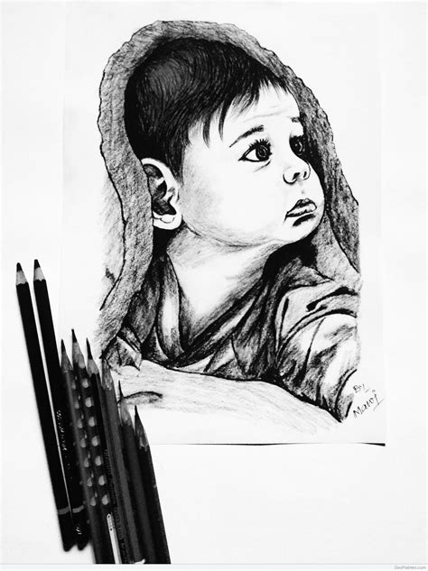 Wonderful Pencil Sketch Of Cute Baby Desi Painters