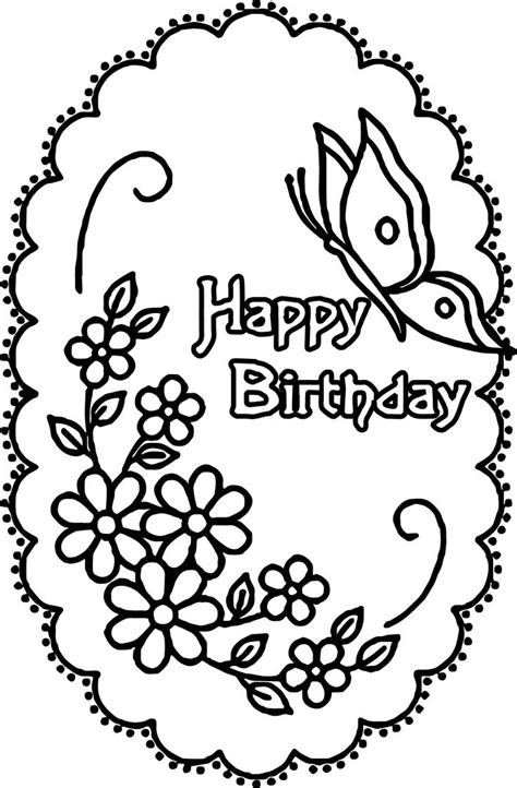 Happy Birthday Flower Butterfly Coloring Page Wecoloringpage Com