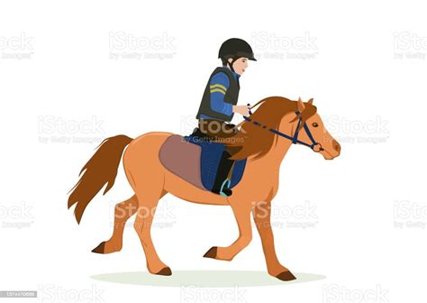 Vektorillustration Zum Thema Reiten Ein Junge Mit Helm Und Schutzweste