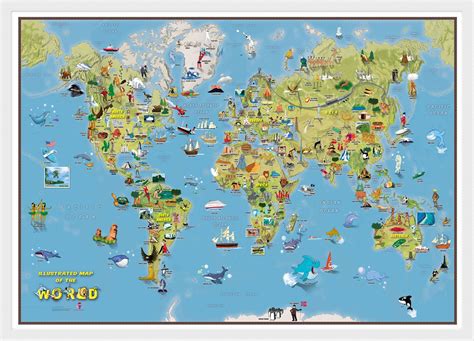 Kids Cartoon World Map Poster Print Art Map Size And Finish Options Ebay