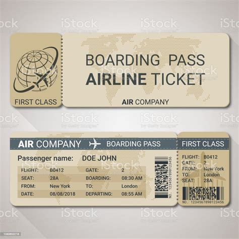 Boarding Pass Ticket Template For A Plane From Two Sides With Passenger