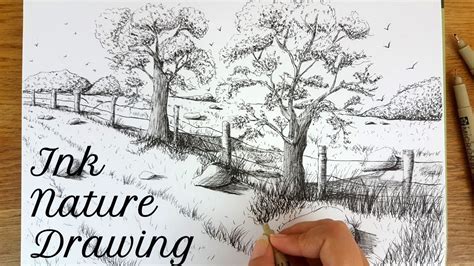 How To Draw A Nature Scenery Pen And Ink Drawing1 Youtube