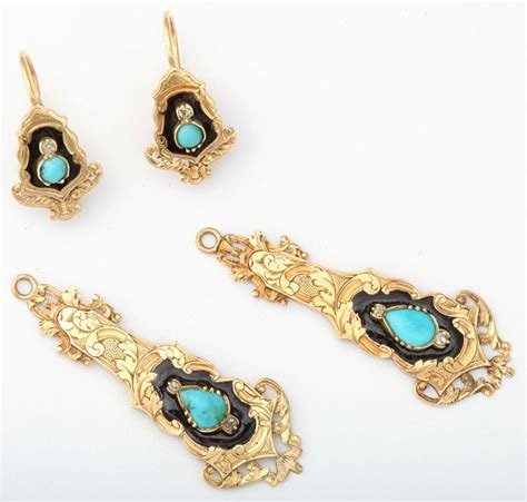 Antique French Enamel Turquoise Diamond Chandelier Earrings At 1stDibs