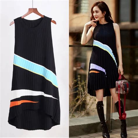 Ladies New Ice Silk Knitted Irregular A Line Pleated Ribbed Dress Sexy