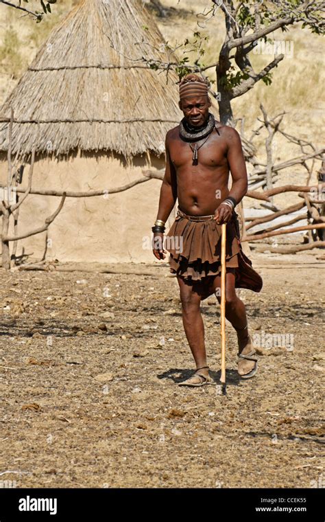 Himba Chief Clan Leader Walking In Village Near Opuwo Namibia Stock