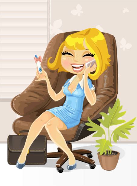 Best Cartoon Of Beautiful Office Girl Busy Working Illustrations