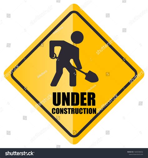 Under Construction Warning Sign Man Digging Stock Vector Royalty Free