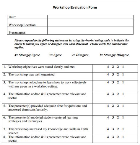 Free Sample Workshop Evaluation Forms In Pdf Hot Sex Picture