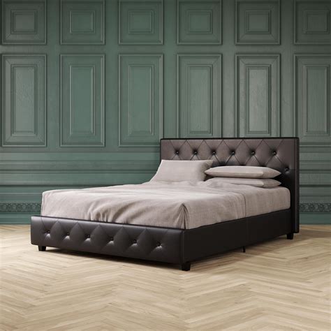 Dhp Dakota Upholstered Platform Bed Queen Size Frame Black Walmart