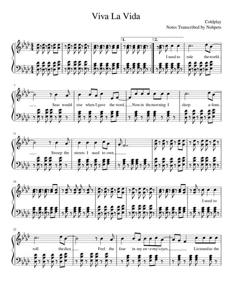 Viva La Vida By Coldplay Sheet Music For Piano Download Free In Pdf