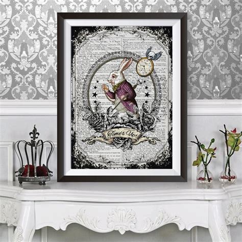 White Rabbit Gothic Print Dictionary Art Book Page Background