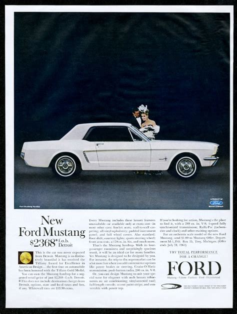 1964 Ford Mustang Hardtop White Car Photo Introductory Vintage Print Ad