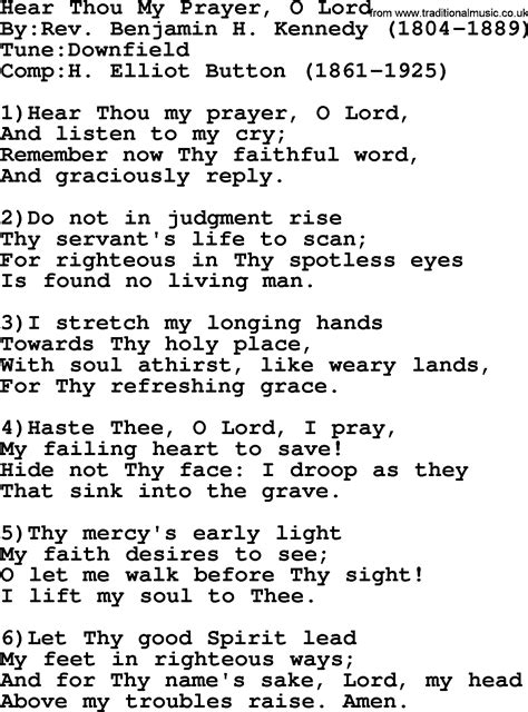 Methodist Hymn Hear Thou My Prayer O Lord Lyrics With Pdf